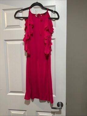 Ann Taylor Fuchsia Ruffle Cold-Shoulder Midi Dress